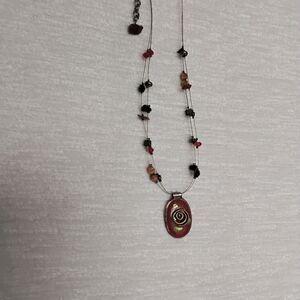 Chico's 15-19"  Orange And Green Pendant Necklace Balance And Harmony